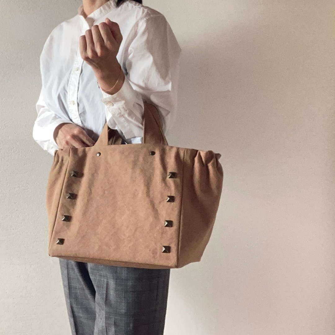 Gathers Tote Studs 深卡其色 8号帆布 托特包 宽底 - 手提包/手提袋 - 棉 咖啡色