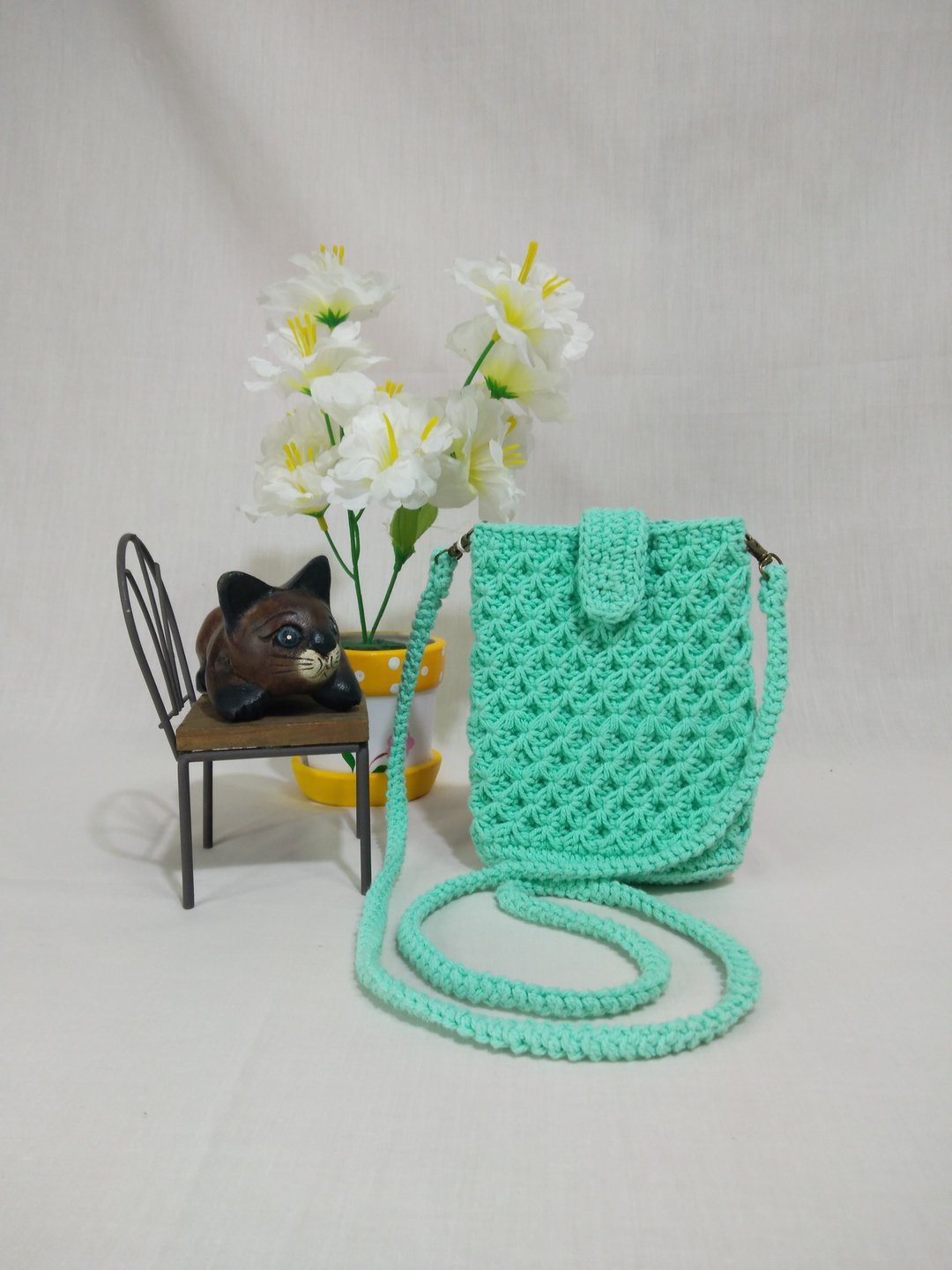 Mobile phone crochet bag mint green colour - 其他 - 棉 
