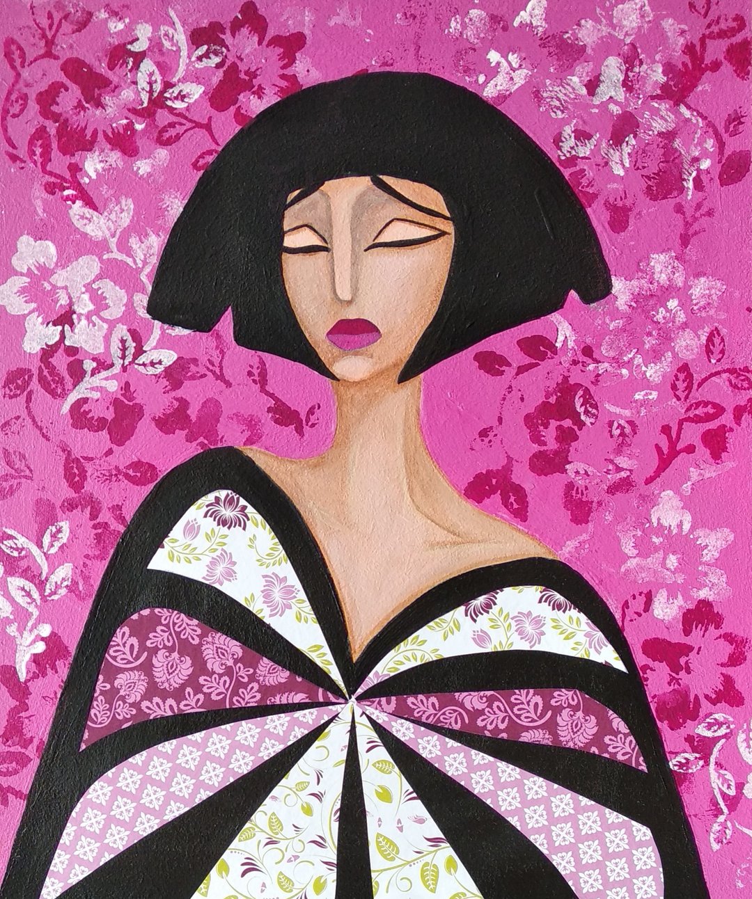 Abstract portrait Woman portrait Asian art Sacura Woman posters Pink Woman art - 海报/装饰画/版画 - 压克力 粉红色