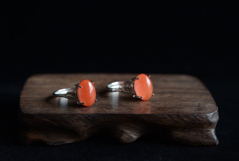 【南红玛瑙】南红玛瑙戒面简约复古活扣戒指 - 戒指 - 宝石 红色