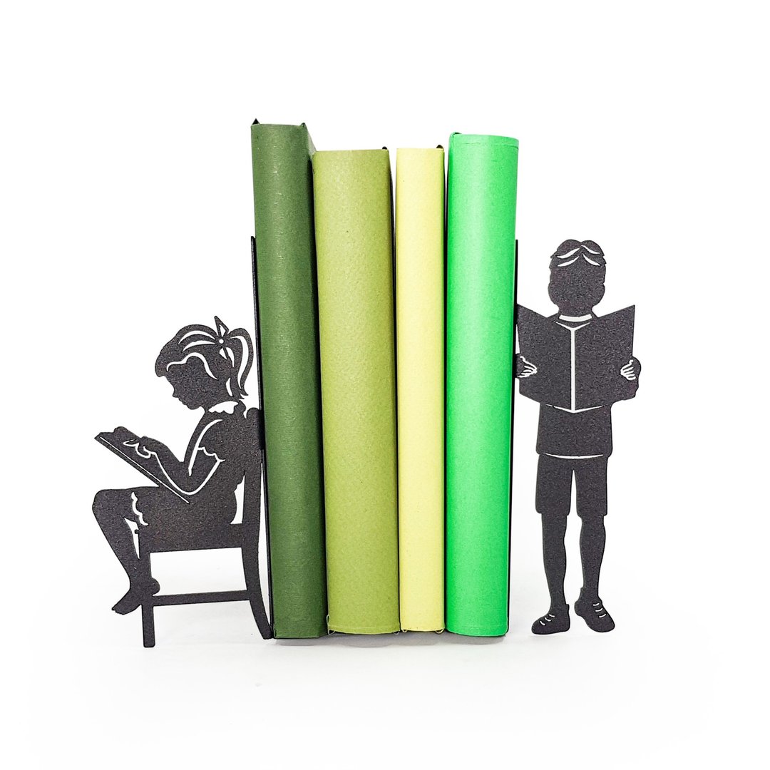 Reading Children 金属书挡 – 极简主义黑色剪影装饰，适合儿童 - 摆饰 - 其他金属 黑色