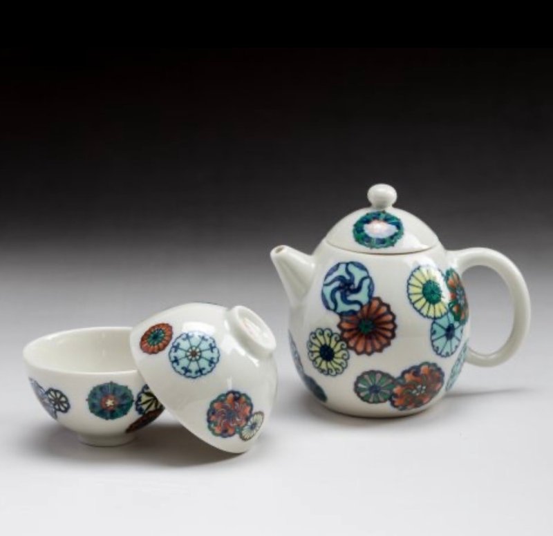 斗彩皮球花壶组 - 茶具/茶杯 - 瓷 透明
