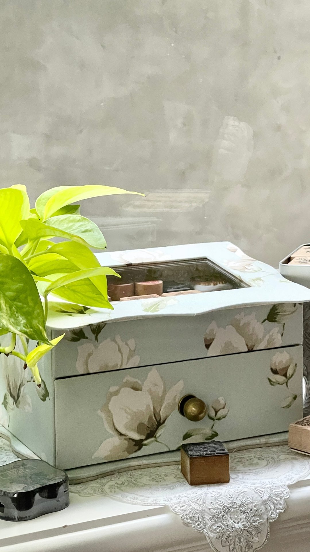 柔雾蓝绿双层抽屉式布盒 - 收纳用品 - 棉 