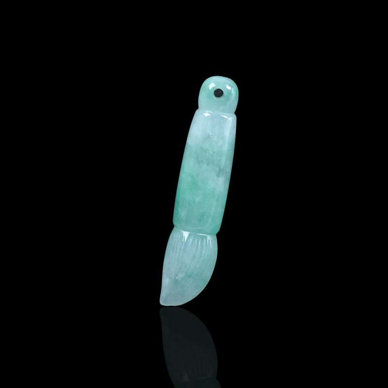 冰种飘绿翡翠文昌笔项链 | 天然缅甸玉A货翡翠 | 送礼 - 项链 - 玉石 绿色