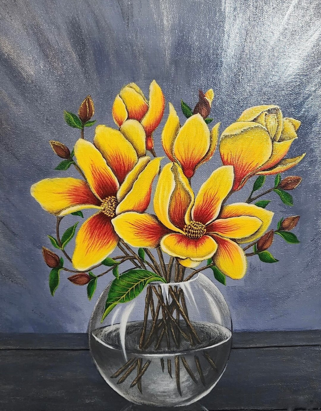 玻璃花瓶，黄色花朵，挂画植物画，画布 - 海报/装饰画/版画 - 其他材质 多色