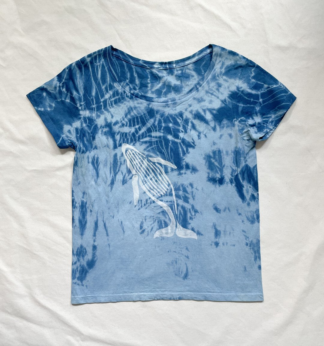 日本制 手染 靛蓝 鲸鱼 Indigo dyed 绞染 shibori - 女装 T 恤 - 棉 蓝色