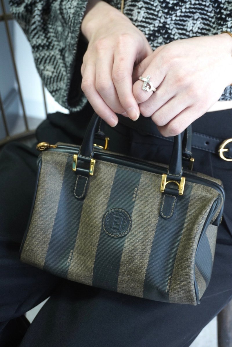 【 日本直送 名牌中古包 】FENDI 侧背包 黑色 Logo PVC 皮革 2way 迷你包 迷你波士顿包 vintage 873tng - 侧背包/斜挎包 - 防水材质 黑色