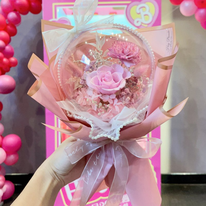 芭比粉波波球花束 人气爆款 永生花花束 永生玫瑰花 情人节花束 - 干燥花/捧花 - 植物．花 粉红色