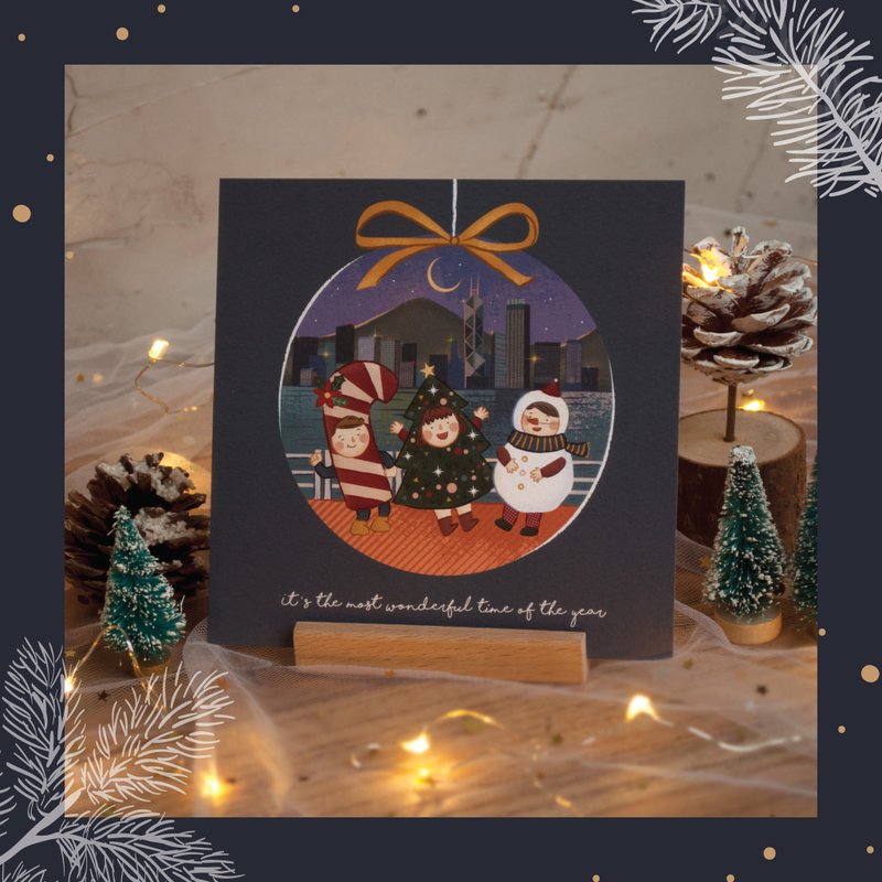 原创港式插画圣诞卡- B款圣诞夜的海旁 - 卡片/明信片 - 纸 红色