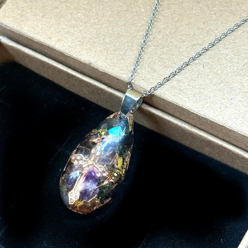 十字架水滴型奥刚项链 - 项链 - 水晶 黑色