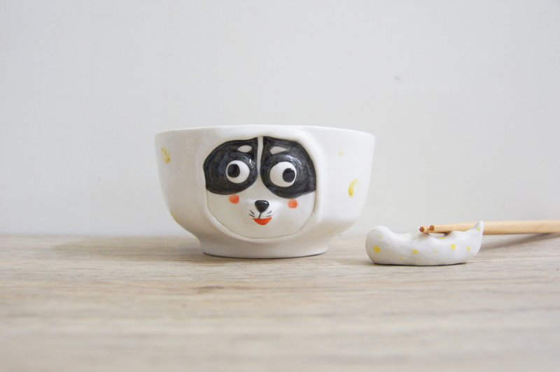 【陶瓷碗】 瓷器黑吉娃娃碗 动物碗 420ml - 咖啡杯/马克杯 - 瓷 多色