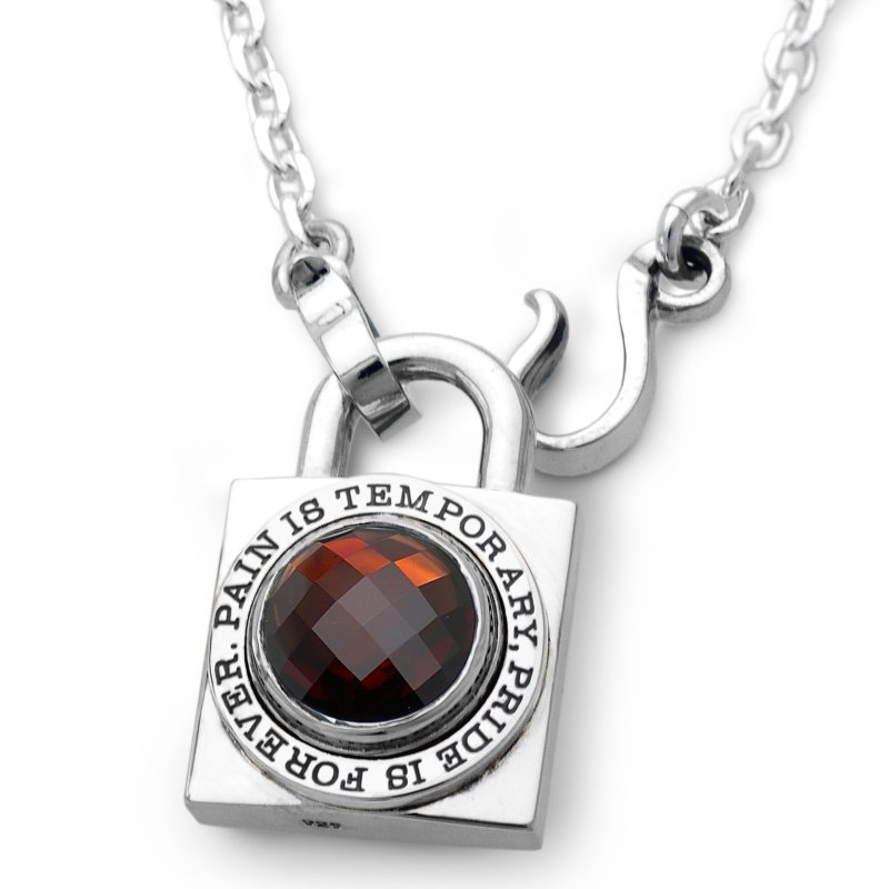 925 silver padlock necklace men,garnet stone,present for him,made in japan,fc137 - 项链 - 纯银 银色