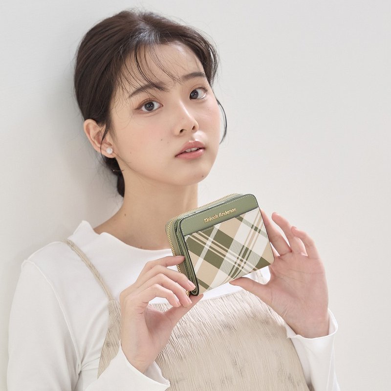 【金安德森】Xylia 经典格纹压扣式短夹-罗勒绿 - 皮夹/钱包 - 人造皮革 绿色