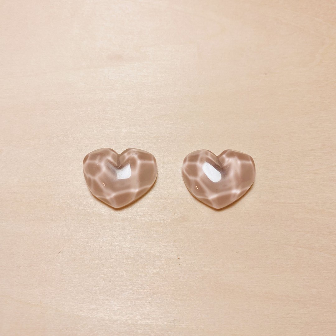 复古深粉红水波爱心耳环 - 耳环/耳夹 - 树脂 粉红色