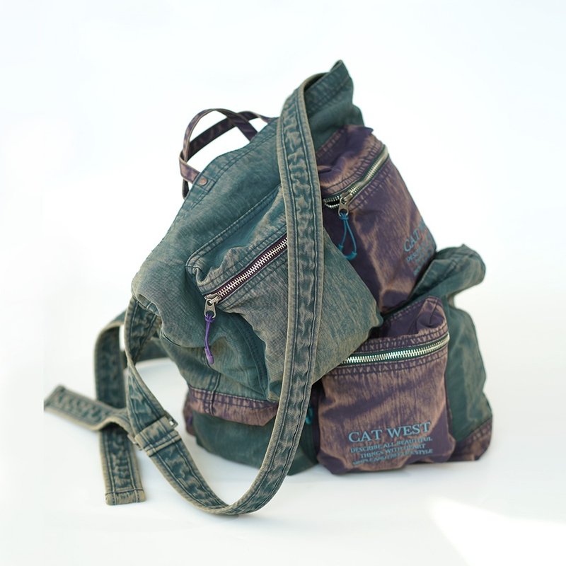 猫西CATWEST原创设计斜挎包褪色做旧尼龙防泼水背包手提包小众新 - 侧背包/斜挎包 - 防水材质 