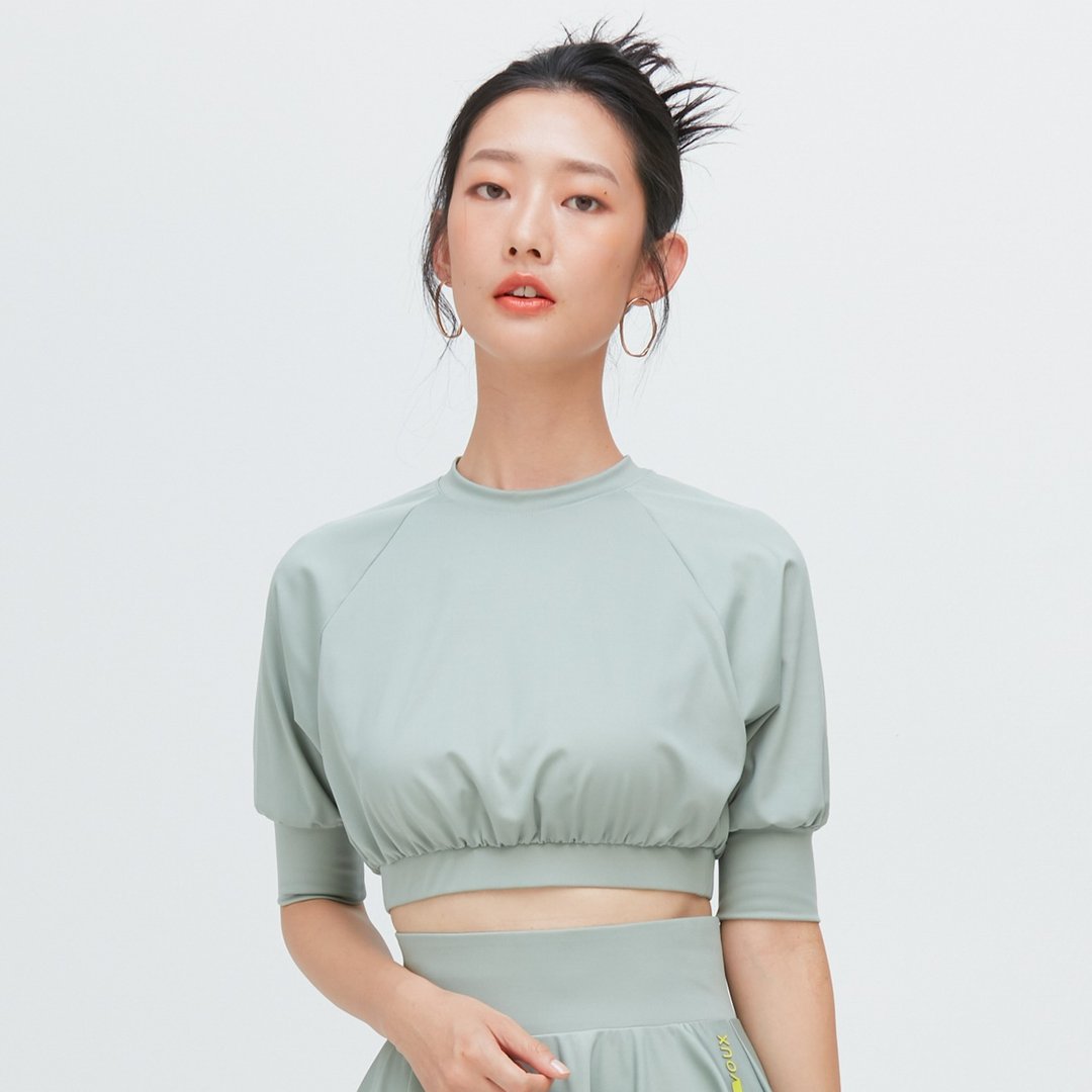 不可退换 /拉格兰袖短版吸排上衣(女)-冰藻绿 - 女装 T 恤 - 聚酯纤维 绿色