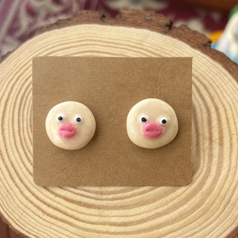 可爱的脸部耳针 - 耳环/耳夹 - 粘土 银色