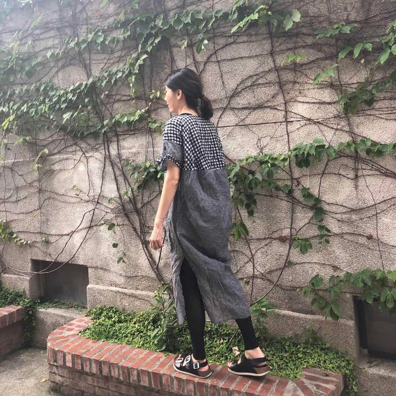 设计师新款 经典黑白格纹长版上衣 连衣裙 - 洋装/连衣裙 - 其他材质 黑色