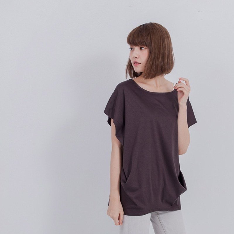 Martha 折型上衣/孔绿 - 女装上衣 - 棉．麻 咖啡色