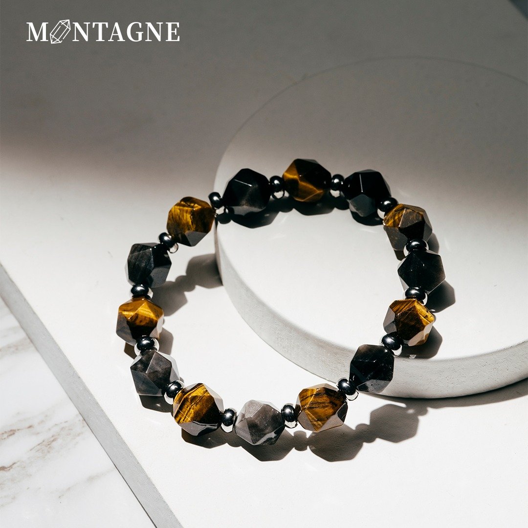 【Montagne】CROSS | 银曜石 X 虎眼石 | 切角手链 - 手链/手环 - 水晶 