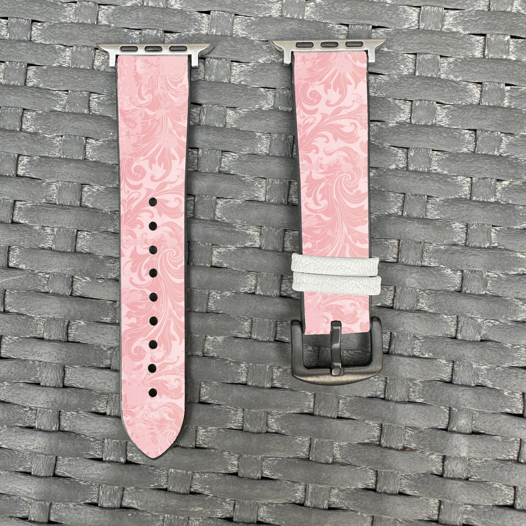 粉红花样图纹 Apple Watch 潮流硅胶表带 -cr71 - 表带 - 硅胶 粉红色