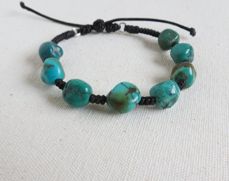 本命年【幸运石】随形原矿绿松石韩国蜡线手链*SJ44*招财、开运 - 手链/手环 - 宝石 多色