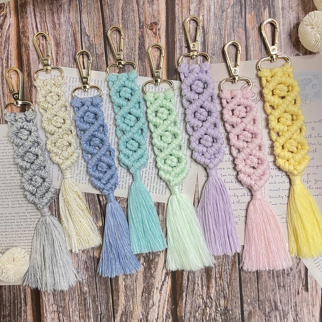 Macrame 编织 流苏 钥匙圈 吊饰 多色 - 钥匙链/钥匙包 - 棉 