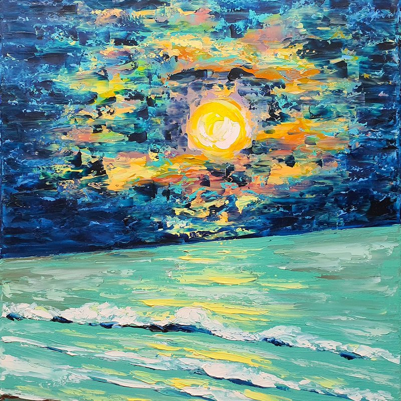 California Painting San Diego Beach Original Art California Coast Seascape Art - 海报/装饰画/版画 - 其他材质 蓝色