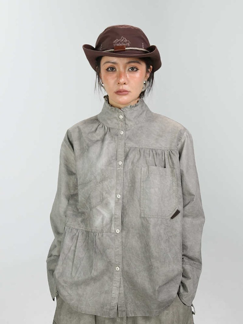 脏脏做旧复古长袖衬衫女宽松百搭通勤衬衣外套 - 女装上衣 - 其他材质 