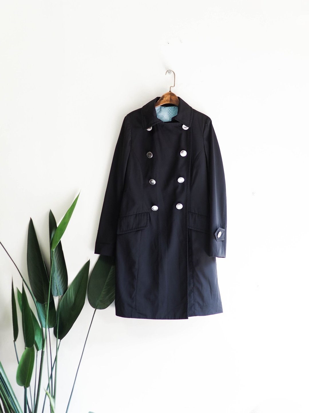 深黑蓝雾面银扣秋枫恋日少女 古董薄料风衣外套 dustcoat jacket - 女装休闲/机能外套 - 聚酯纤维 黑色