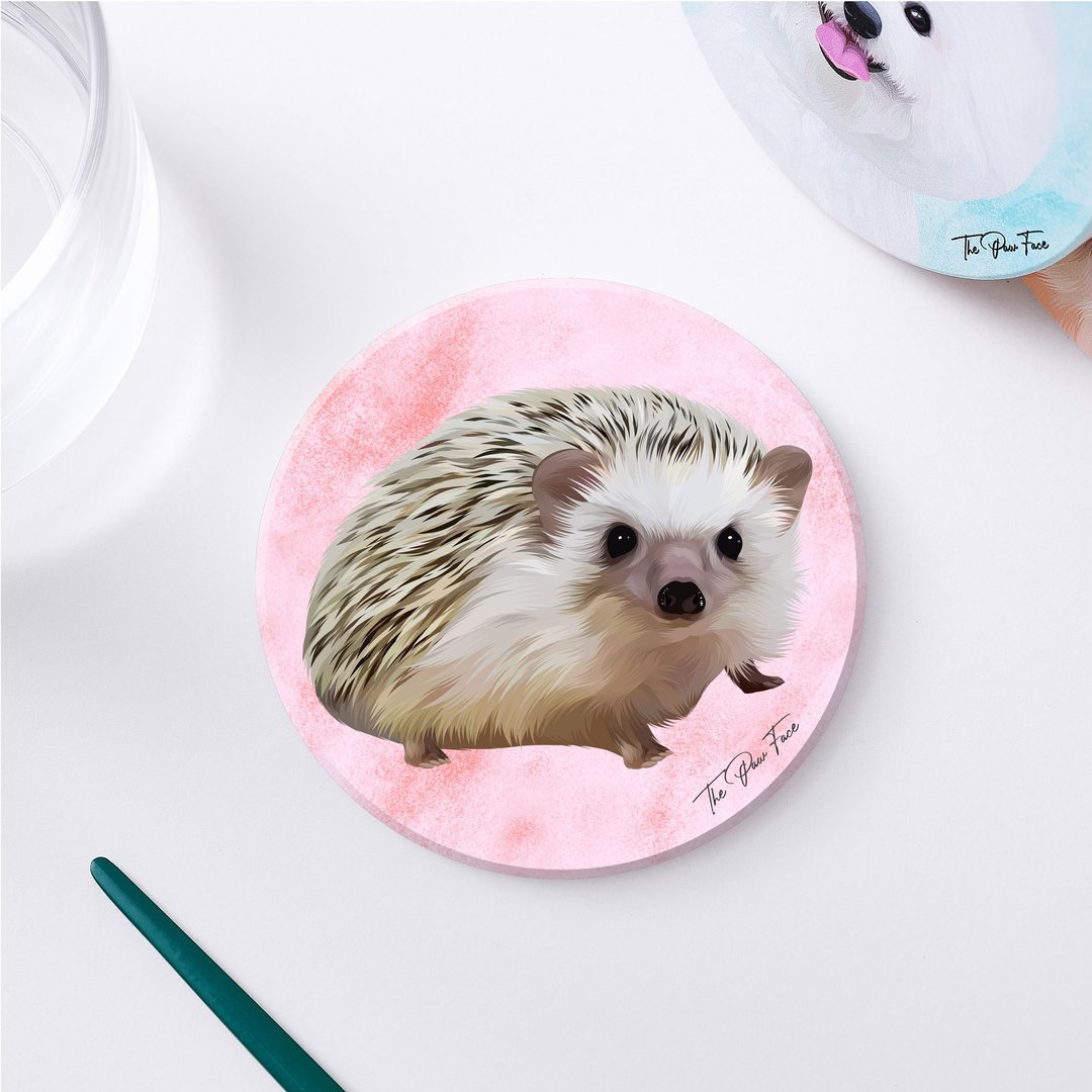 刺猬 Hedgehog-圆型陶瓷吸水杯垫/动物/居家用品 - 杯垫 - 陶 