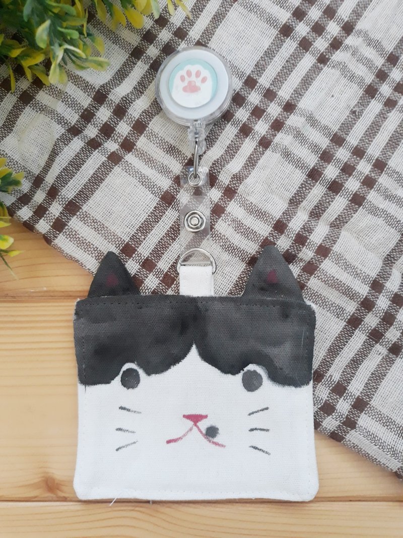 奔驰猫猫捷运卡套/证件卡夹/附猫掌伸缩绳 - 证件套/卡套 - 棉．麻 黑色