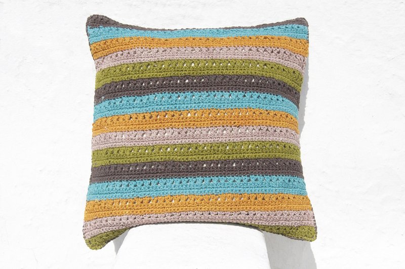 圣诞礼物 情人节礼物 生日礼物 限量手工 手工钩针编织抱枕套 / 抱枕 / 条纹抱枕套 / 东欧风抱枕套 / 钩织抱枕套 - 热带气息 条纹 - 枕头/抱枕 - 棉．麻 多色