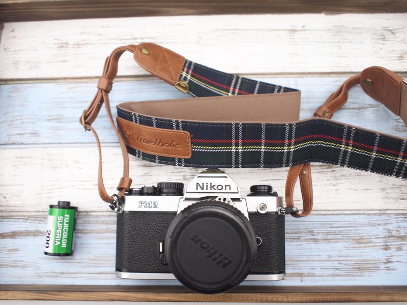 旅行相机颈带 (英伦风蓝绿色格子) - 相机 - 真皮 绿色