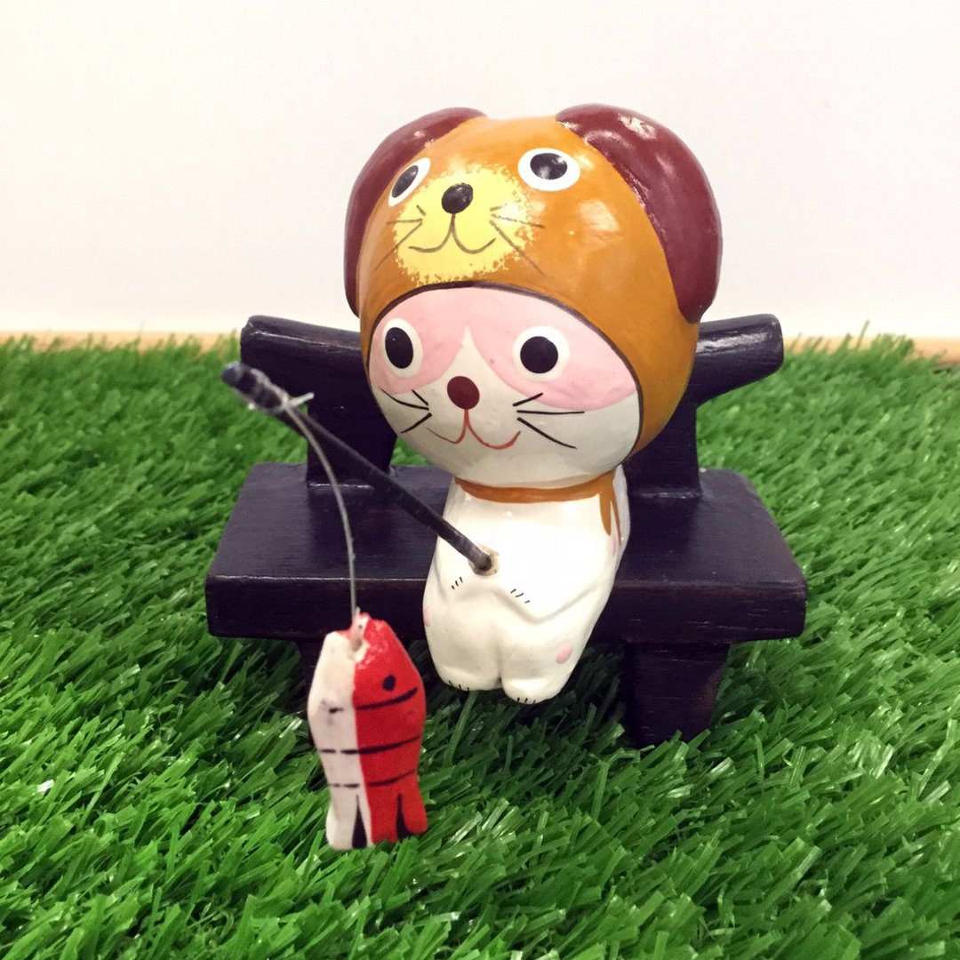 3猫小铺动物造型猫咪钓鱼木雕-狗狗A(不含椅子) - 摆饰 - 木头 