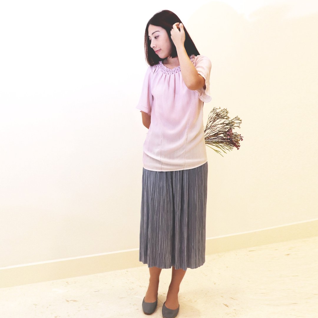 圆领手工菱型缝纫梦幻短袖粉红色上衣衬衫 - 女装上衣 - 聚酯纤维 粉红色