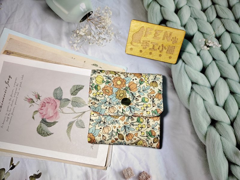 袋物系列-韩国薄棉布优雅奶油色碎花三层款卡片零钱包-手作零钱包 - 零钱包 - 棉．麻 