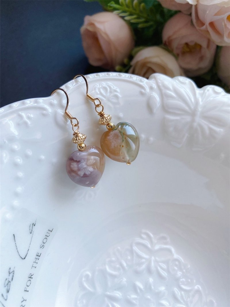 【售出】永恒的花 樱花玛瑙 冰紫 水中花 设计款 耳环 礼物 - 耳环/耳夹 - 水晶 