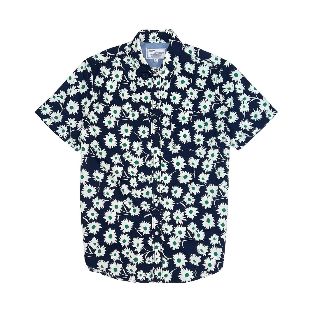 Men's Daisy Print Shirt 男装雏菊印花衬衫 - 男装衬衫 - 棉 蓝色