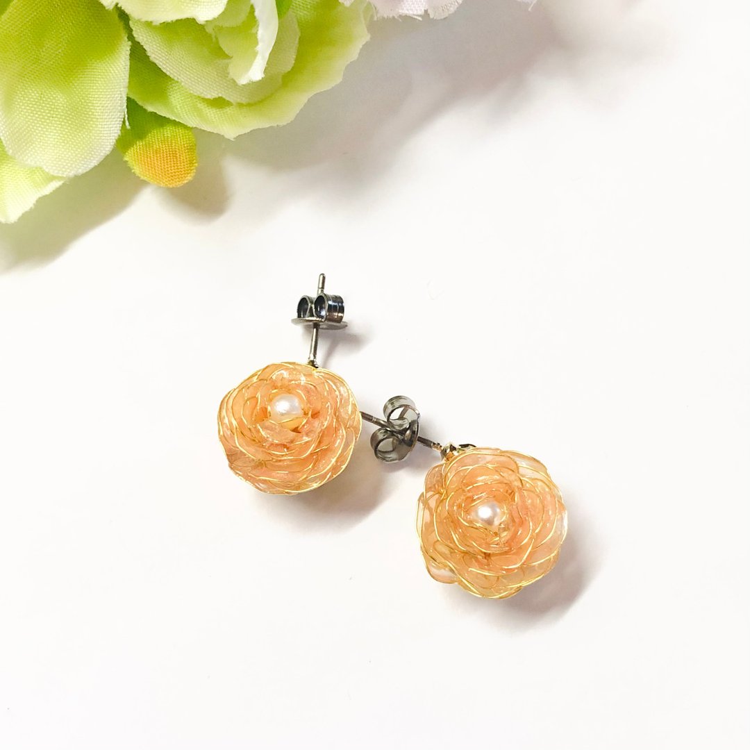 〜 金鱼草 〜 变色 Dip Jewelry (浸液饰品) 耳环 耳夹 成熟可爱 Dip Flower - 耳环/耳夹 - 其他材质 橘色