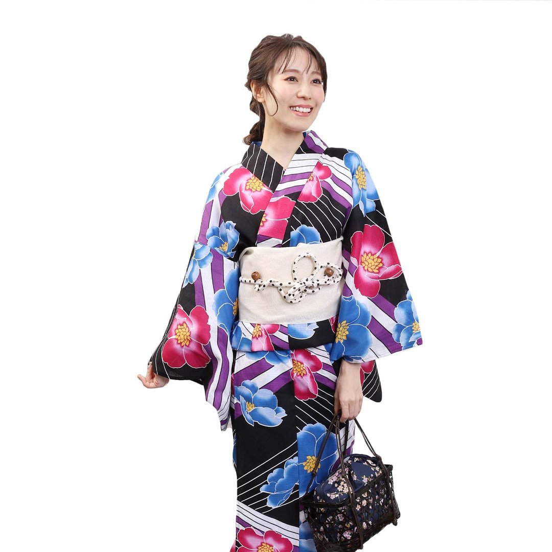 日本 和服 梭织 女性 浴衣 腰封 2件组 F size x22-06 yukata - 其他 - 棉 黑色