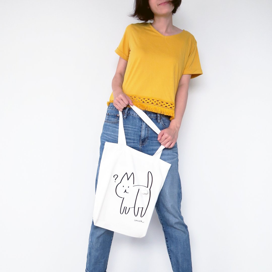 Innocent Cat Tote Bag - 手提包/手提袋 - 其他人造纤维 灰色
