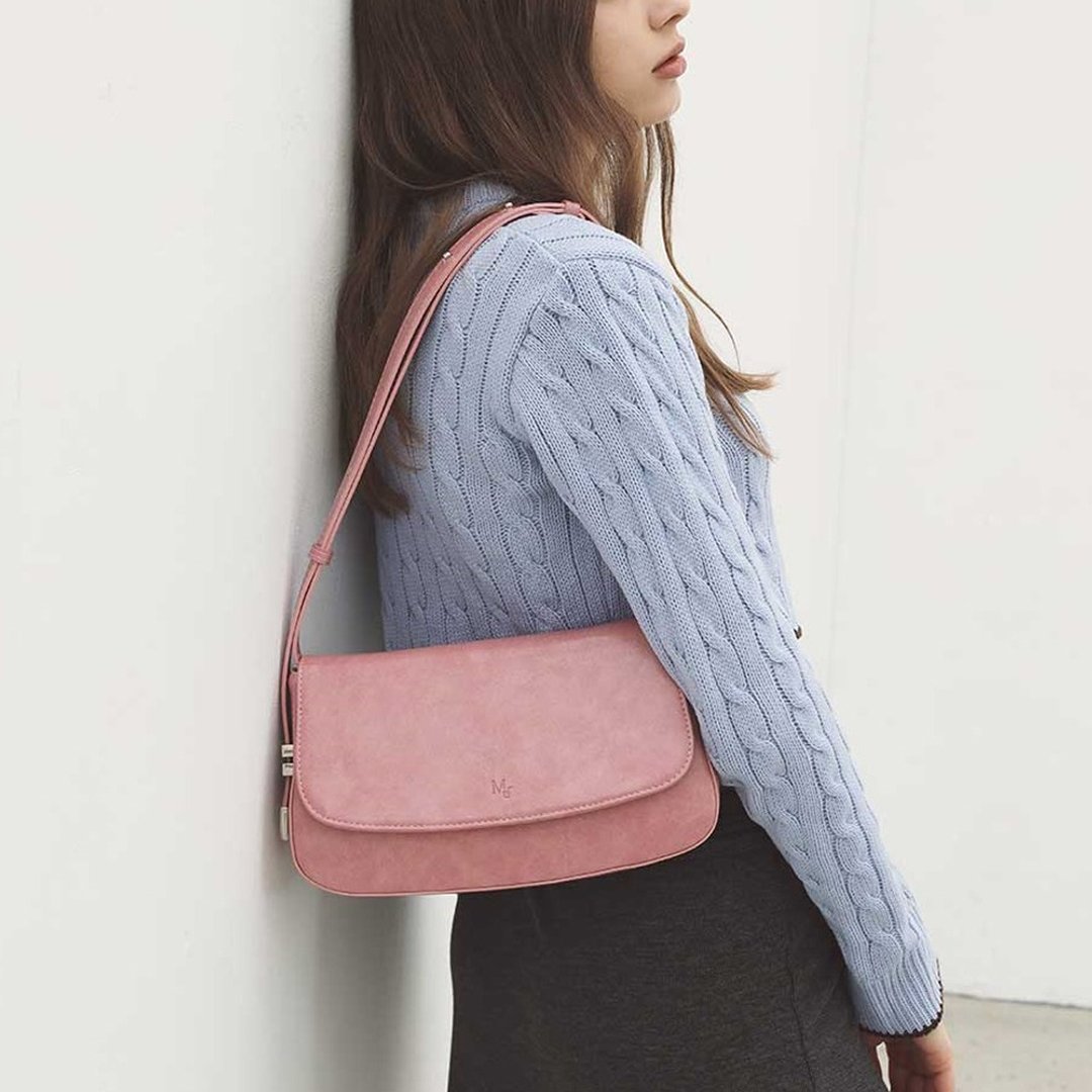 韓國製 MUR SALT Bag Vegan Leather 包包 (Crinkle Pink) - 侧背包/斜挎包 - 环保材料 