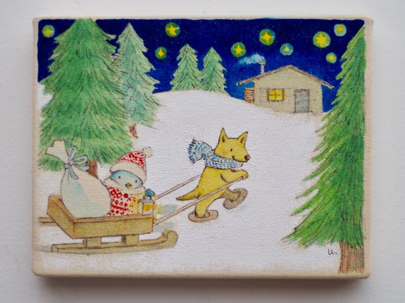 original painting　Night walk in the snow - 画框/相框 - 棉．麻 蓝色