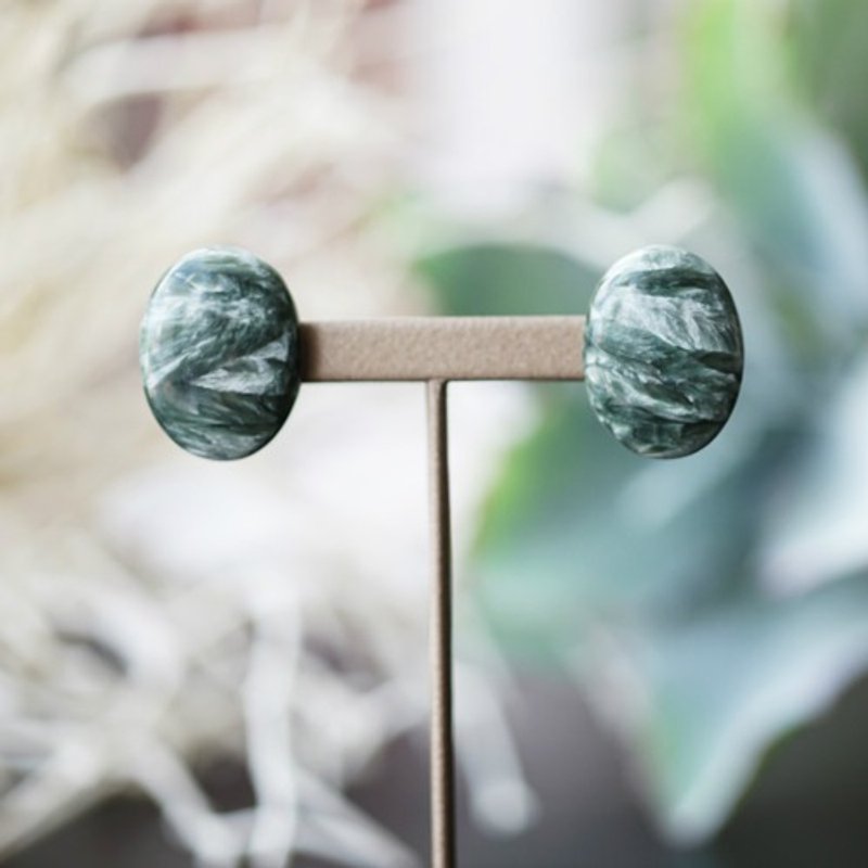 Seraphinite Large Macaron Earrings Sarah - 耳环/耳夹 - 宝石 绿色