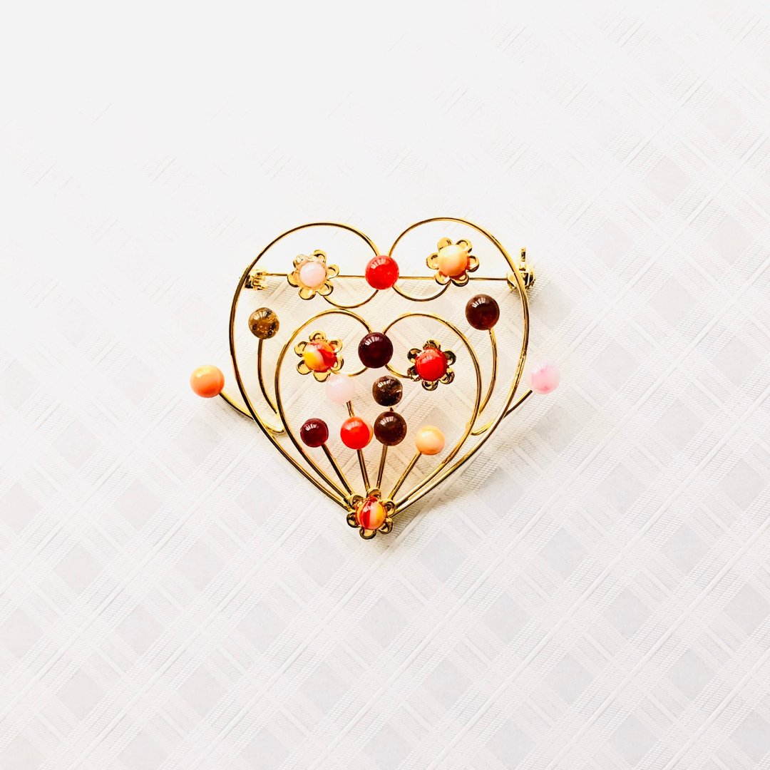 Glass Brooch Cœur Orange Pink Red - 胸针 - 玻璃 橘色