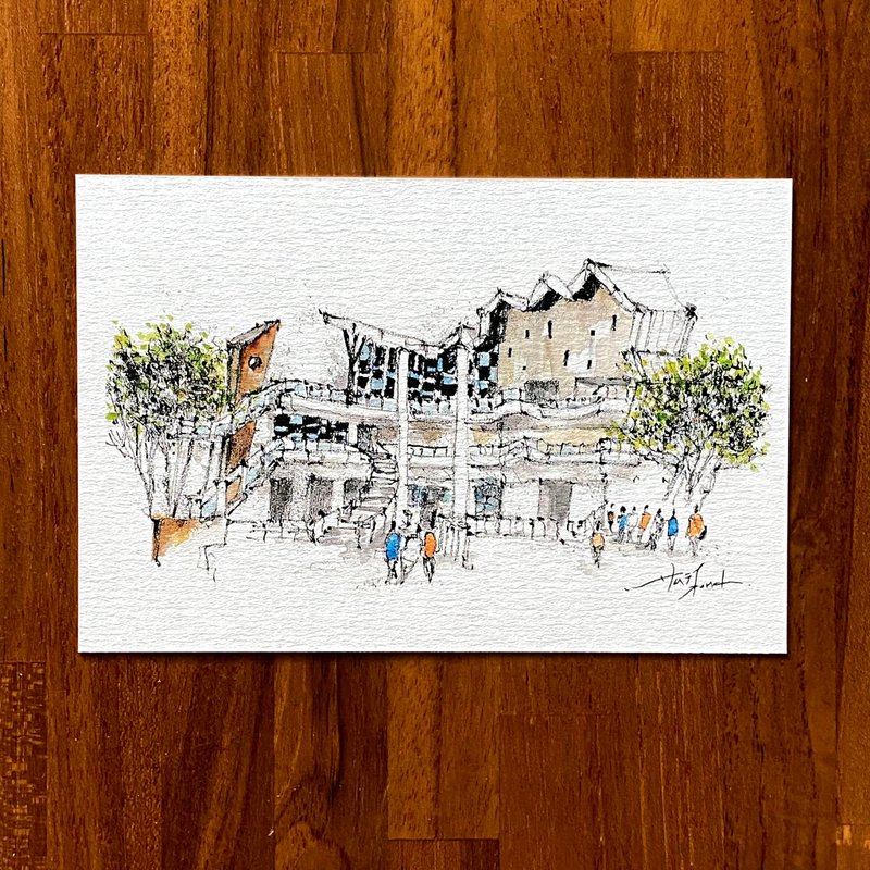 枯枝笔速写 台南景点 台江文化中心 水彩 插画 手绘明信片 - 卡片/明信片 - 纸 