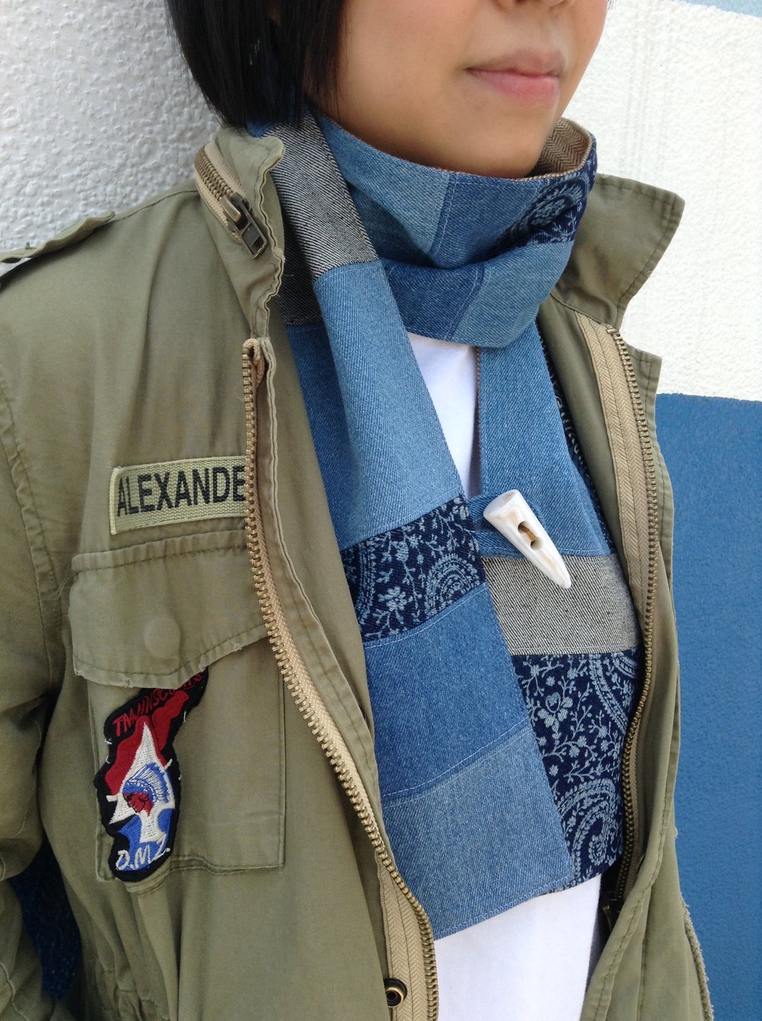 拼布围巾 Patchwork Scarf - 围巾/披肩 - 棉 蓝色