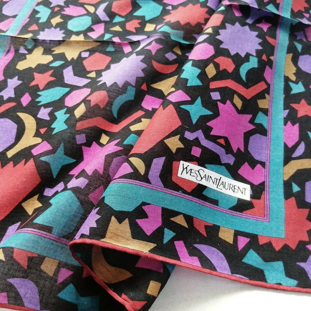 Yves Saint Laurent 古着手帕 趣味几何图案 19 x 18.5 英寸 - 手帕/方巾 - 棉 紫色