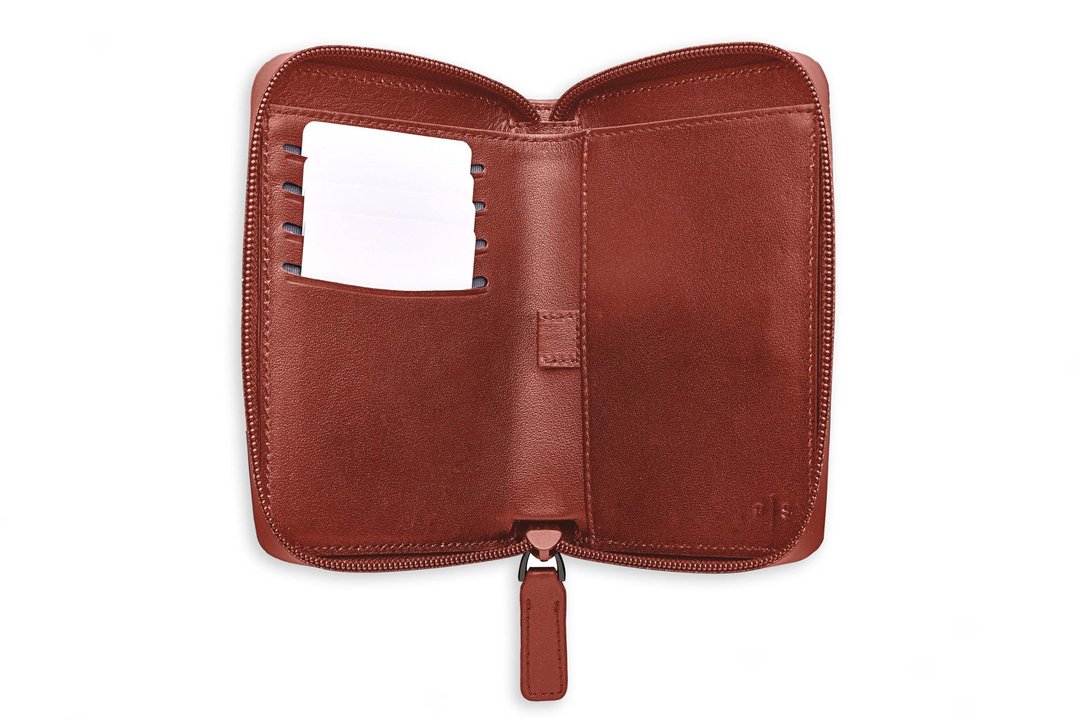 INE Zipper Bifold Wallet in Cognac - 皮夹/钱包 - 真皮 咖啡色
